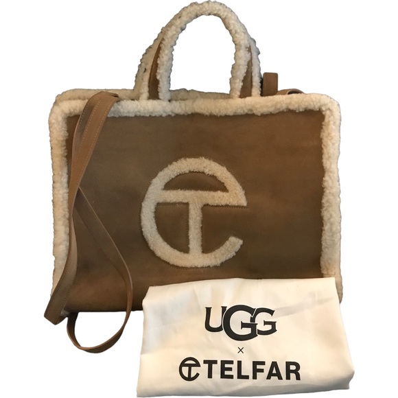 Telfar Handbags - UGG x Telfar Medium Chestnut Suede Shopping Tote Bag with Shearling Lining